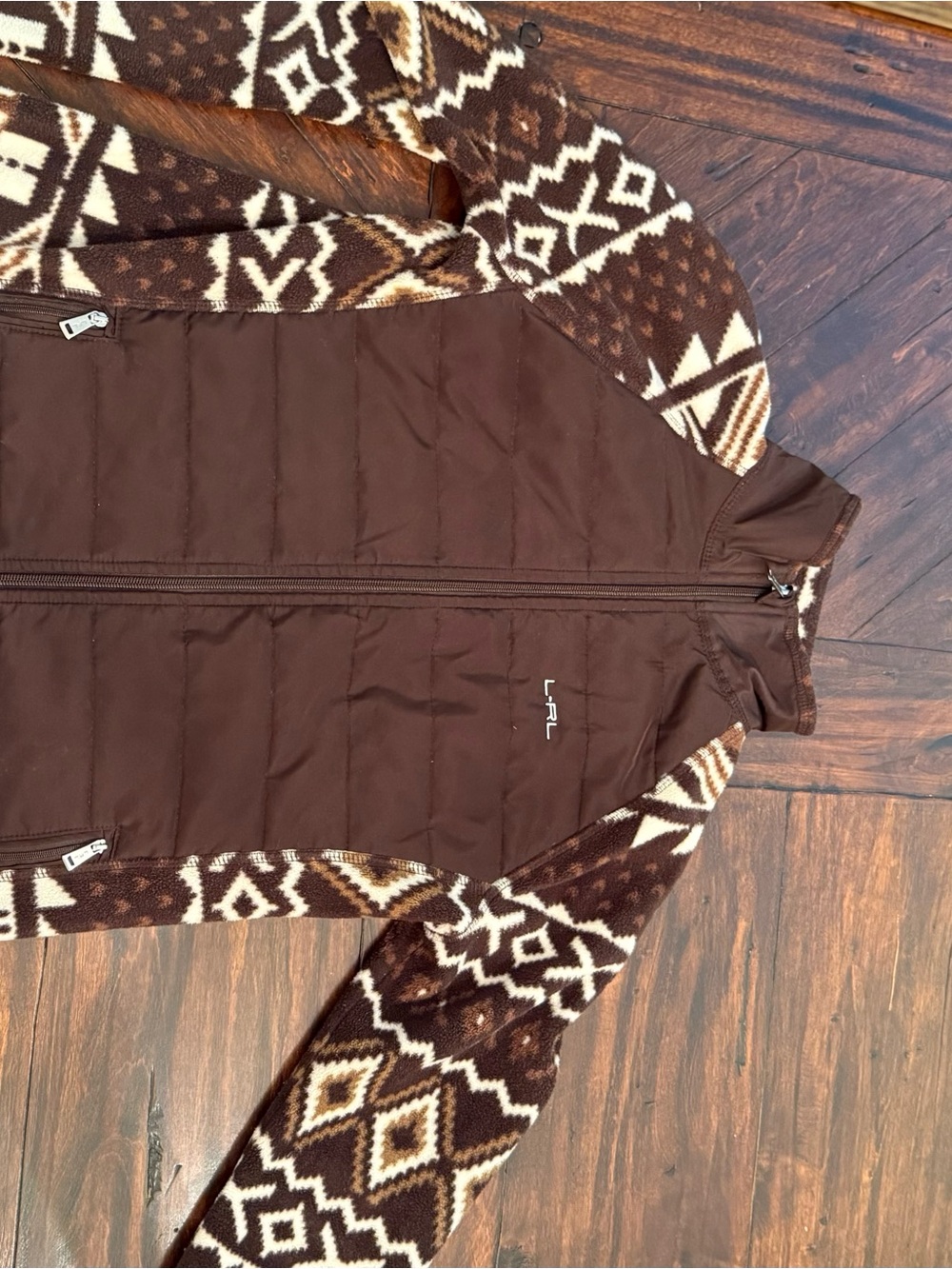 Lauren Ralph Lauren Brown Quilted Jacket with Patterned Knit Sleeves
